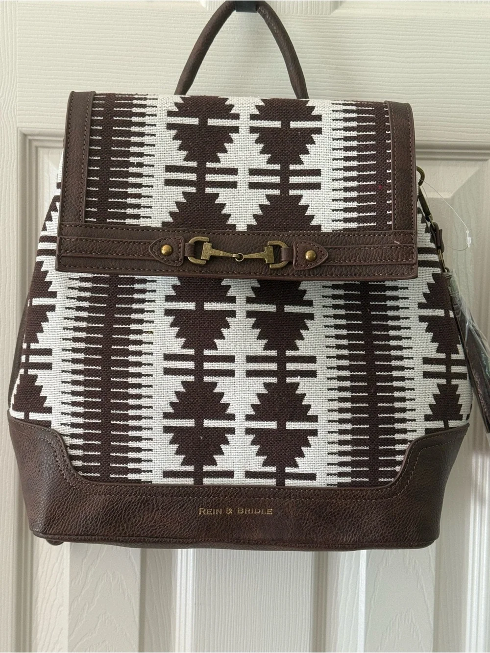 NWT Rein & Bridle Western Aztec Backpack Tote Brown White Southwest Bag